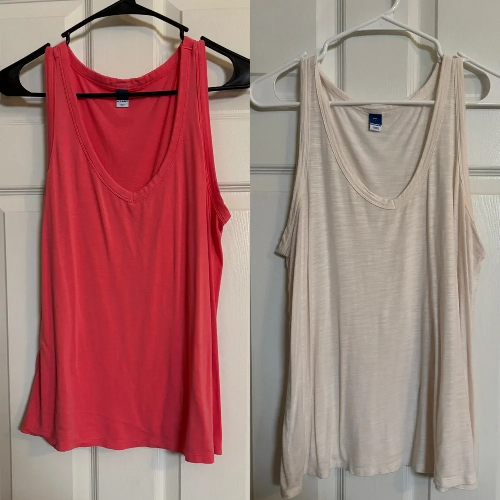 Old Navy Women's Luxe Tank Tops - Coral and Cream - Picture 1 of 4